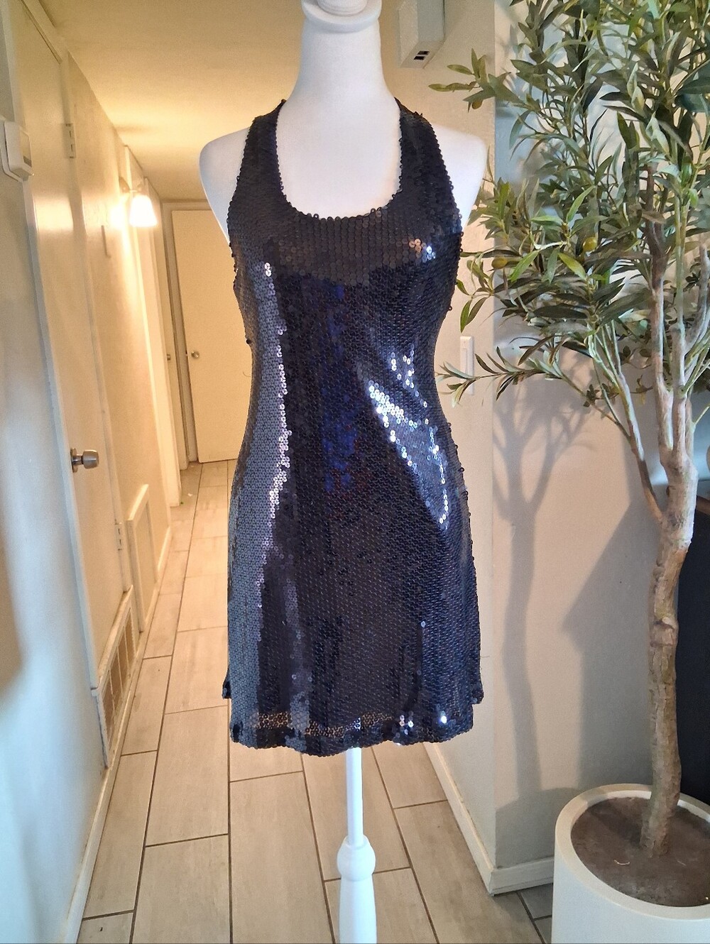 Forever 21 Y2k Black Sequin Dress Halter SzM Fairy Whimsygoth Party Occasion